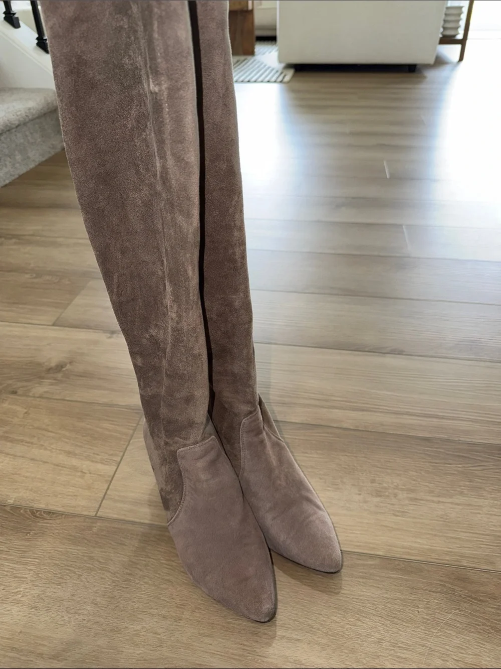 Women's Over-the-Knee Suede Block Heel Boots - Taupe size 8 zip up
